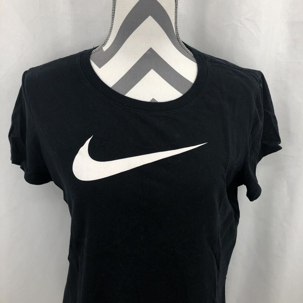 Nike Tee Shirt Black Short Sleeve White Swoosh BV2007 Top Medium